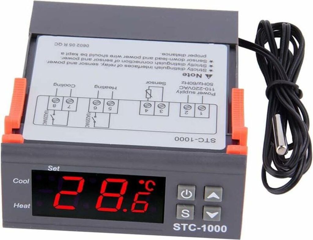 Wechselstrom-Temperaturregler 110–220 V, STC-1000 Digitalthermostat mit NTC-Temperaturfühler, Heizen/Kühlen, 758534 mm