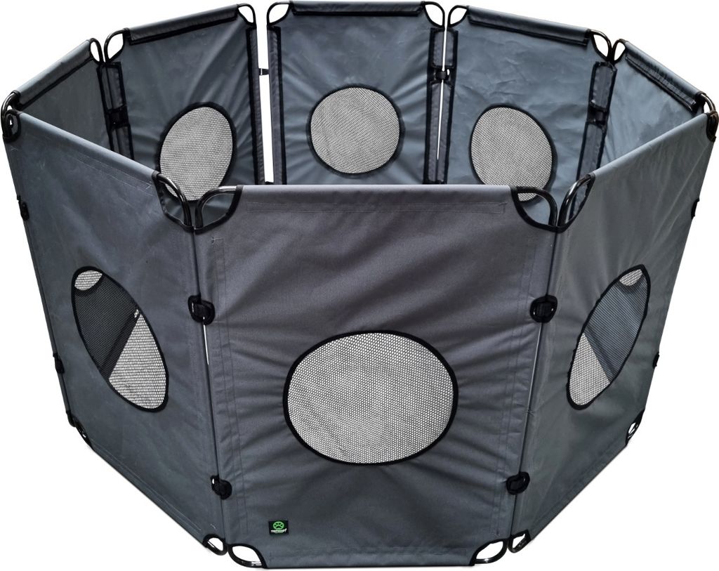 Welpenauslauf Hundeauslauf OutPaws Adventure – Anthrazit – 490 x 91,5 cm – faltbar – Indoor- und Outdoor-Camping