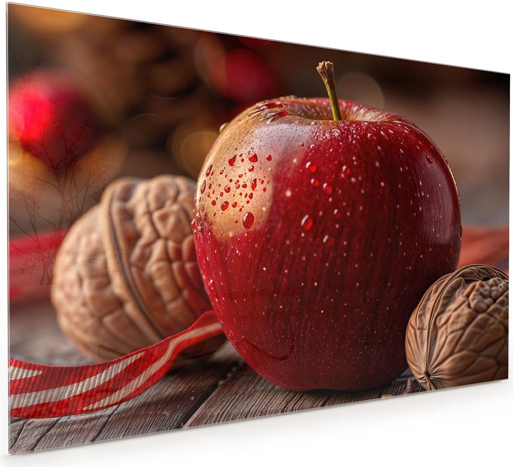 Küchenrückwand Spritzschutz Glas mit Motiv Apfel und Nüsse 40 x 40 cm