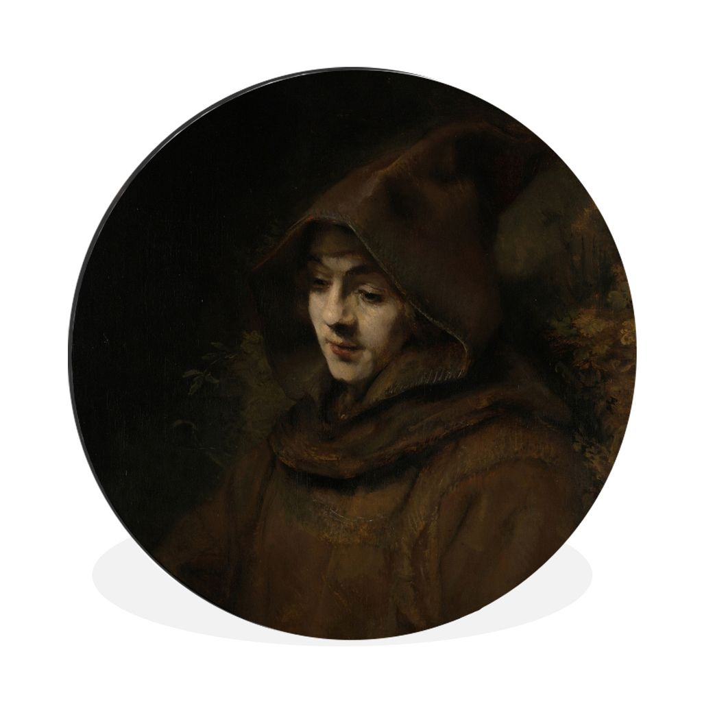 MuchoWow Aluminium Wandkreis Rembrandts Sohn Titus in Mönchskutte - Rembrandt van Rijn Ø 60 cm Wanddeko Modern Wohnzimmer - Wand Kreis - Wandbi...