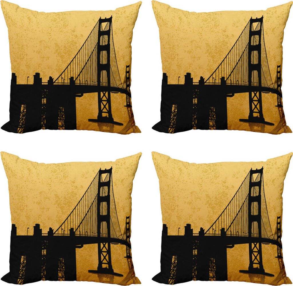 ABAKUHAUS Silhouette Kissenbezug Set (4 Stück), Golden Gate Bridge Art, Moderner Doppelseitiger Digitaldruck, 45 cm x 45 cm, Sand Braun Bernstein