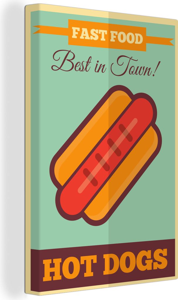 OneMillionCanvasses - Leinwandbilder - 90x140 cm, Hot Dogs - Fast Food - Vintage - Mancave - Das Beste der Stadt!, Wandbilder Kunstdruck Wanddeko...