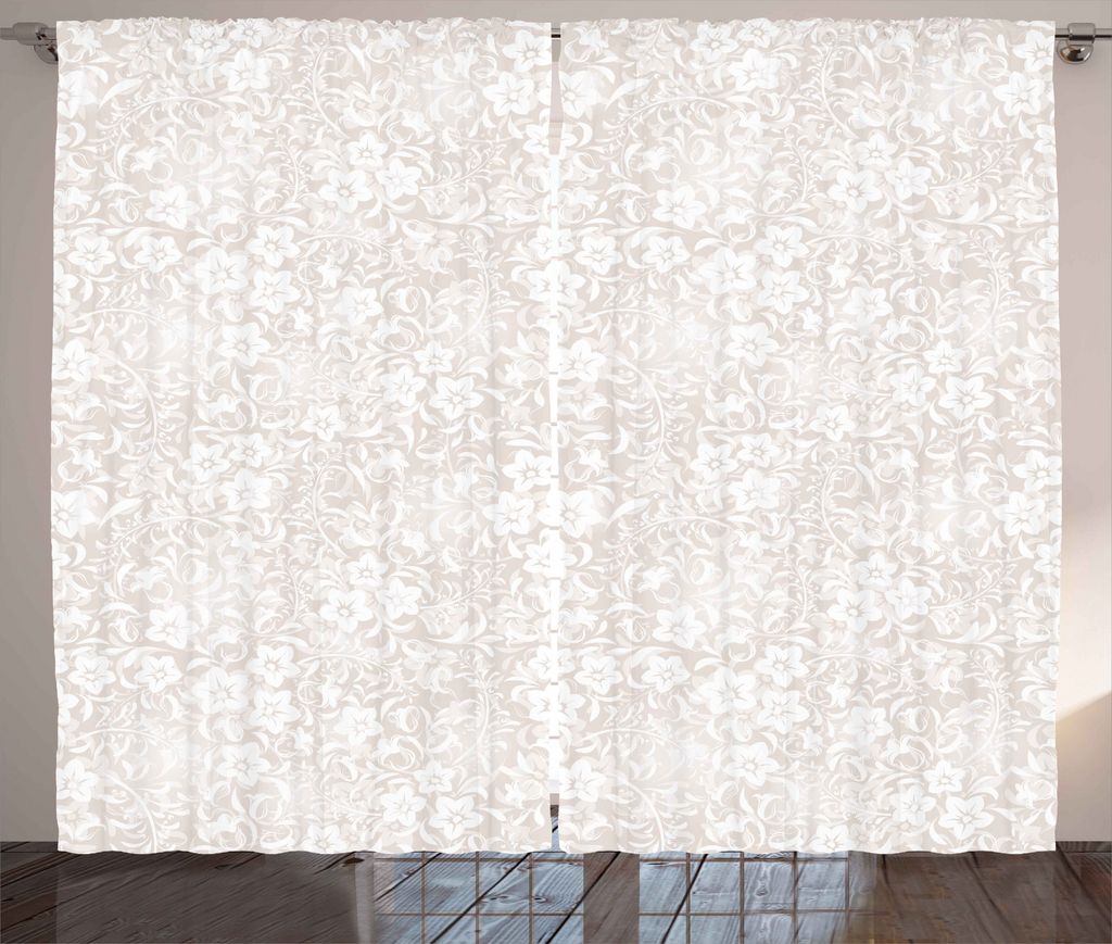 ABAKUHAUS Elfenbein Rustikaler Vorhang, Frühlings-Blüten-Feld, Wohnzimmer Universalband Gardinen mit Schlaufen und Haken, 280 x 175 cm, Beige Weiß