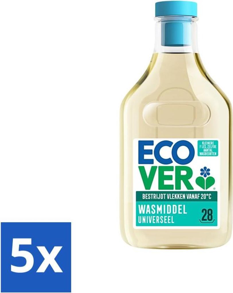 Ecover Universal-Waschmittel, Honigfolie und Jasmin, 28 Waschladungen, 1 Liter - Vorteilspack - 5 Stücke