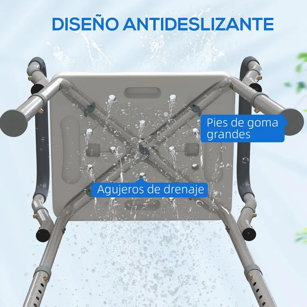 Tabouret de douche antidérapant avec pieds fixes pour senior - Bleu
