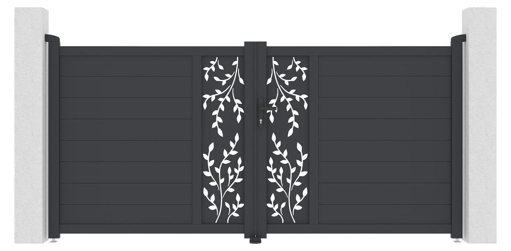 Schwingtor 3 m FOLYA H. 140 cm + Tor 1 m FOLYA H. 140 cm, graues Aluminium