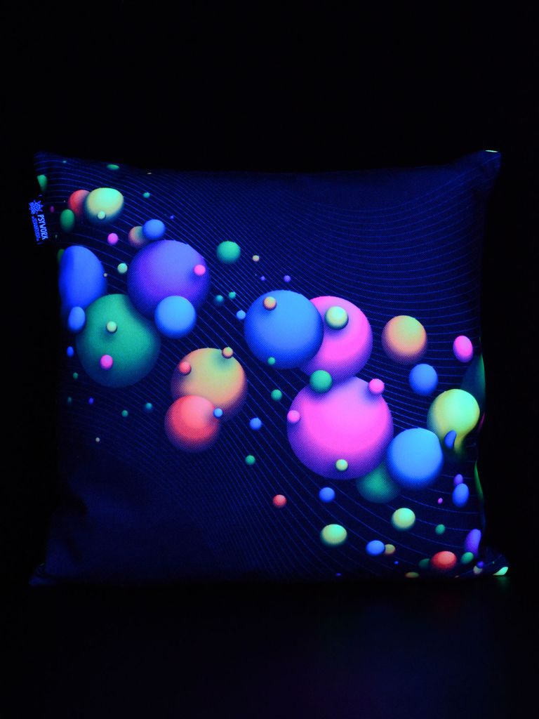 PSYWORK Schwarzlicht Kissen Neon "Happy Bubbles", 40x40cm