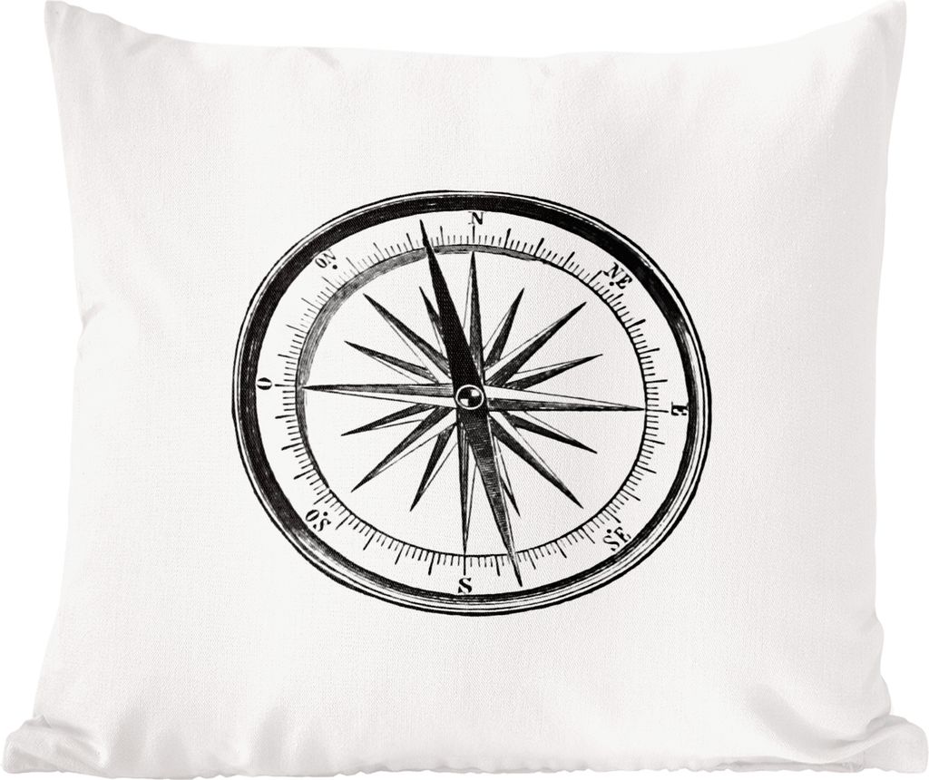MuchoWow Zierkissen Sofakissen Wohnzimmer Dekokissen 45x45 cm Retro - Kompass - Vintage - Schlafpolster - Polster für das Sofa