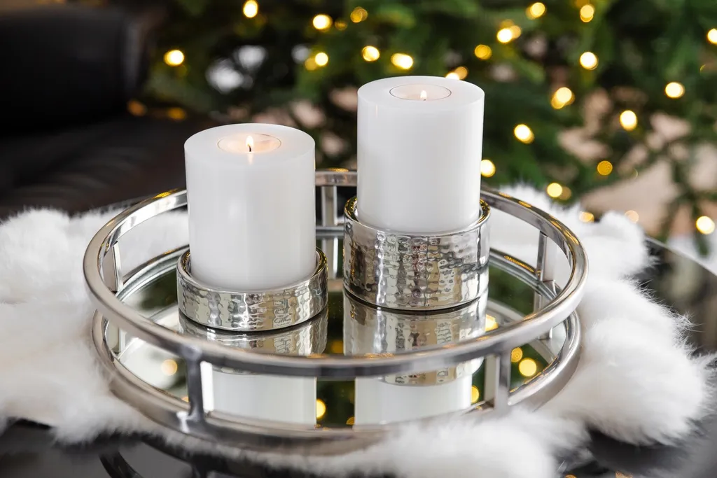 Bougeoirs Luca inox martelé brillant, set décoratif hauteurs 2,5 et 5 cm