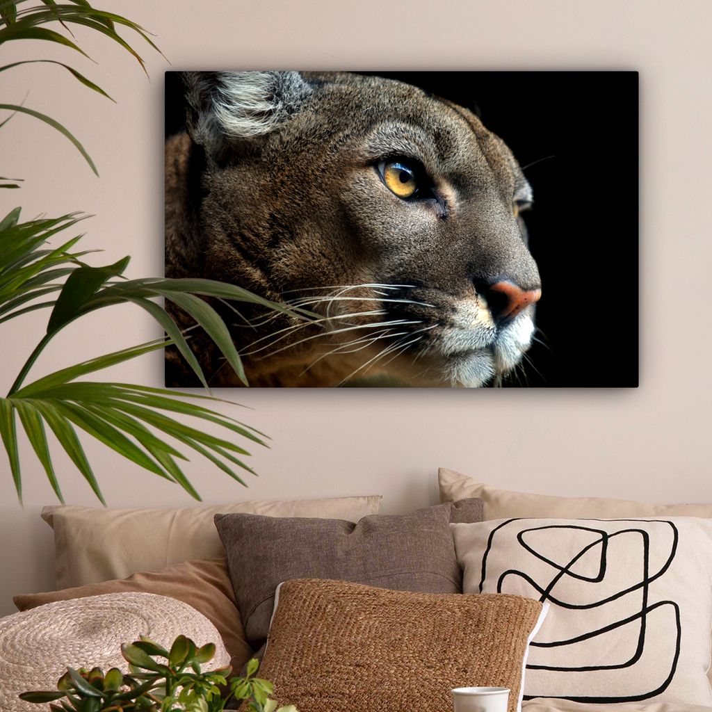 OneMillionCanvasses - Leinwandbilder - 150x100 cm, Cougar - Augen - Schwarz, Wandbilder Kunstdruck Wanddekoration
