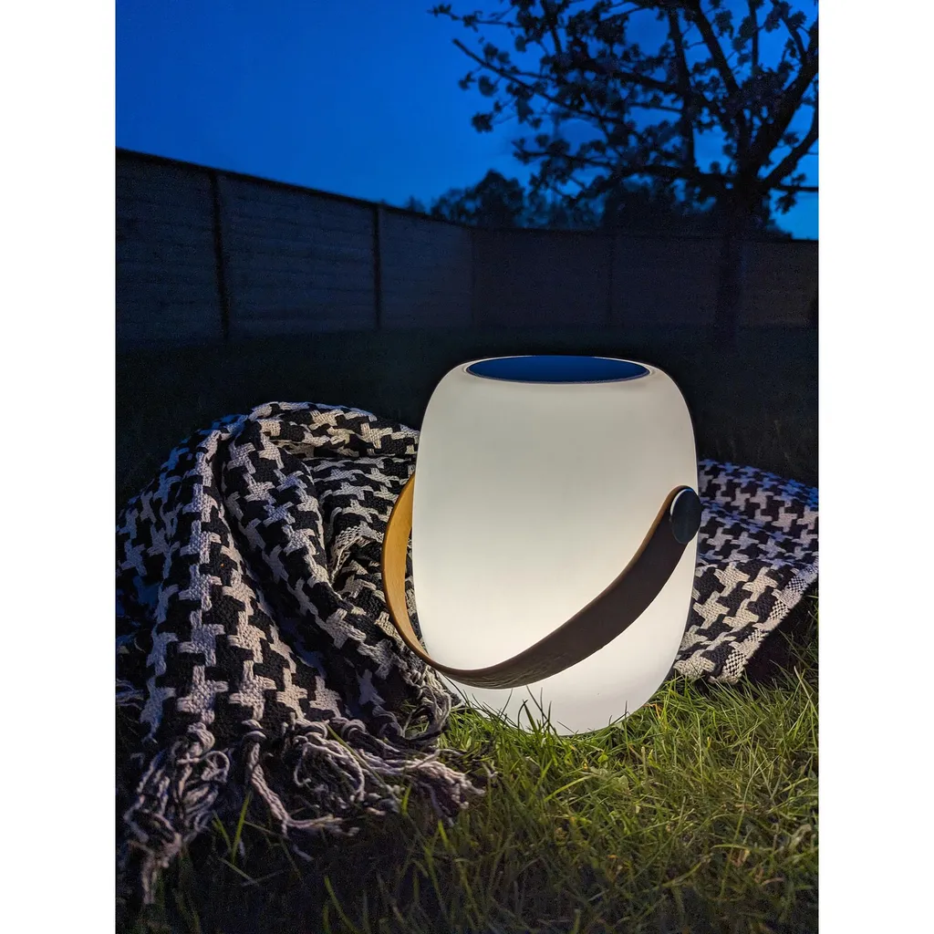 Lanterne de jardin LED rechargeable Cardiff blanche et haut-parleur - 11