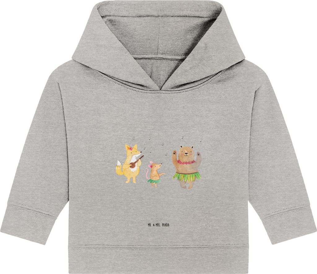 Mr. & Mrs. Panda Organic Baby Hoodie Waldtiere Aloha 12. - 18. Monat - Heather Grey - Geschenk, Kapuzenshirt, Bär, Hase, Igel, Wald, Lustige Sprü...