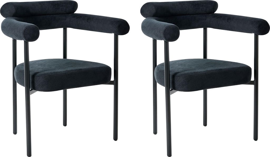 BELIANI Esszimmerstühle 2er Set Schwarz Polyesterbezug Metallbeine Abgerundete Rückenlehne Moderner Stil Polsterstühle Esszimmermöbel