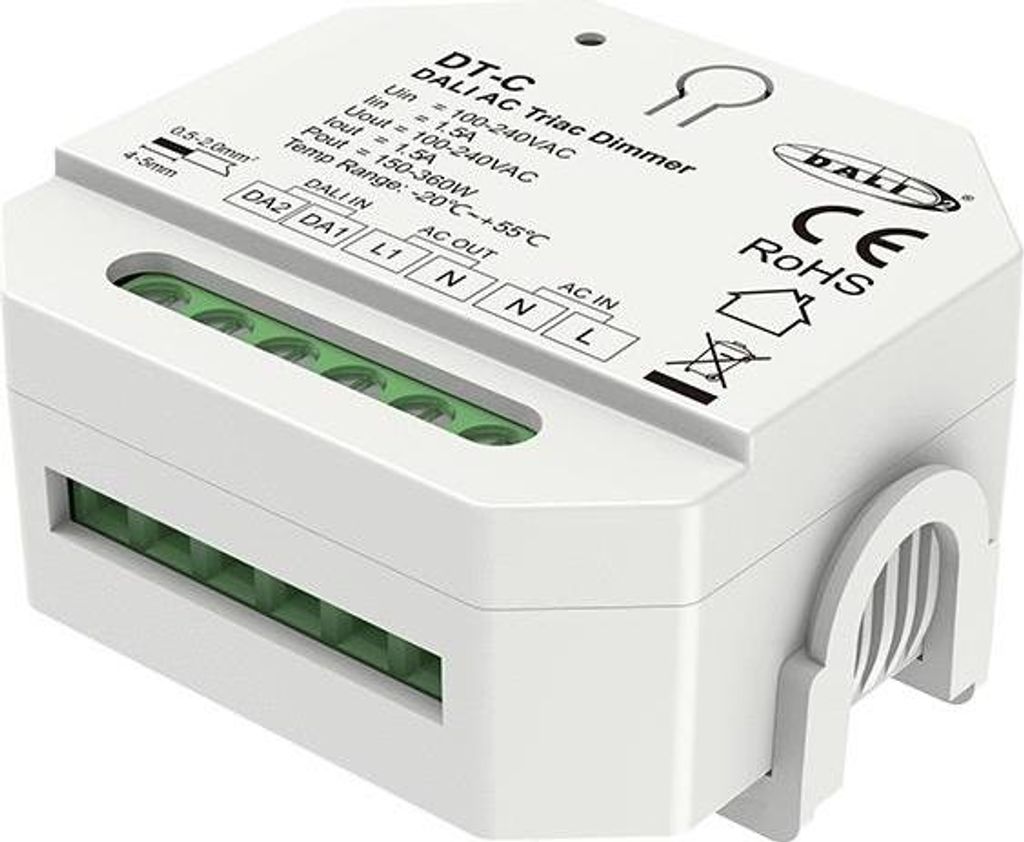 DT-C DALI Triac-Dimmer – 1-Kanal, Phasenanschnitt/-abschnitt, 100–240 V AC