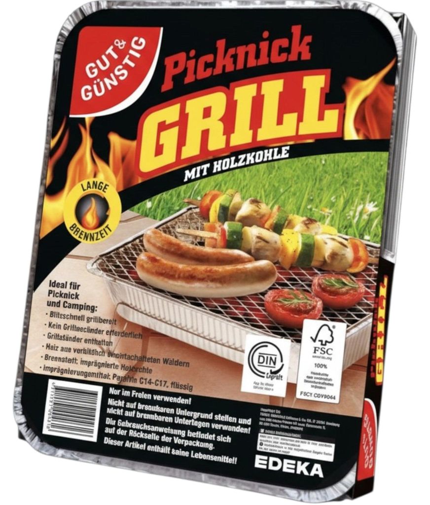 Gut & Günstig Picknick Einweggrill mit Holzkohle Produktbild 