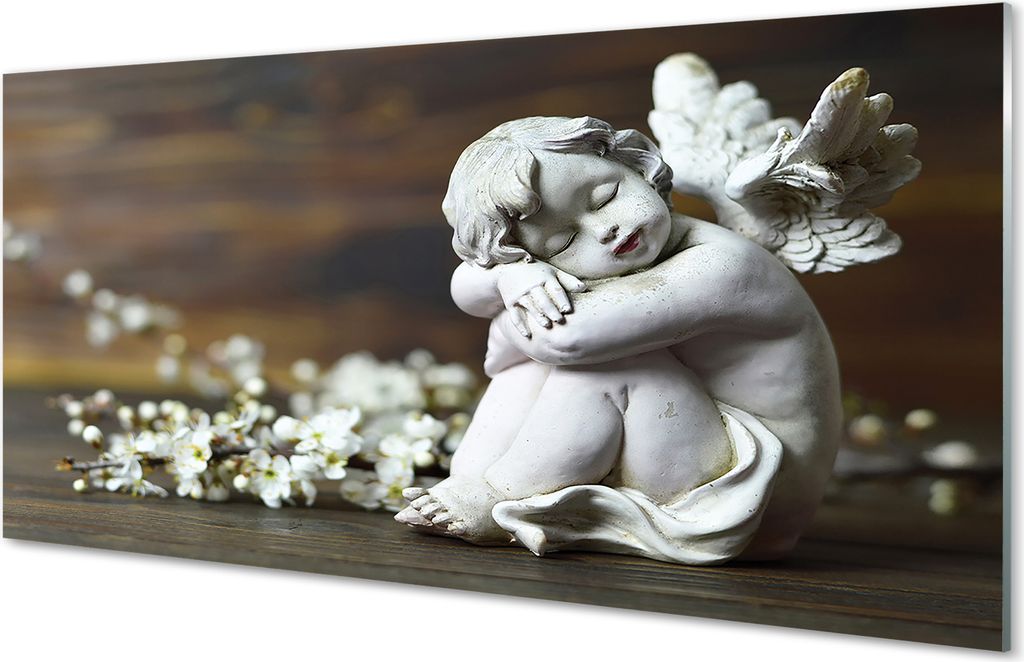 Glasbilder 100x50 Wandkunst Schlafenengel Blumen