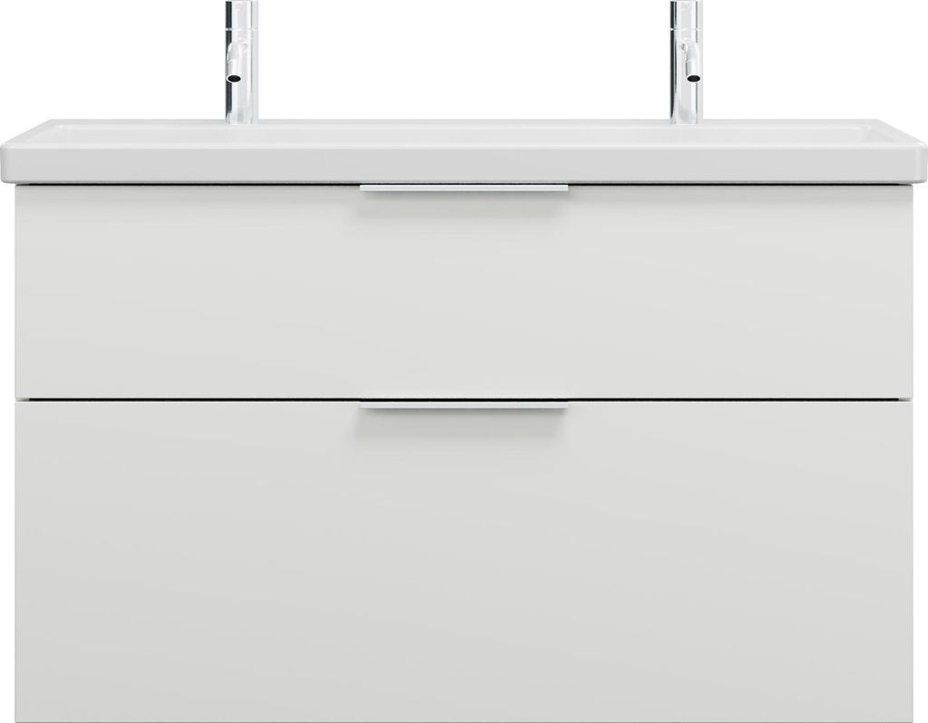 burgbad Eqio Keramik-Waschtisch mit 2 Armaturbohrungen, inklusive Waschtischunterschrank, Breite 1030mm, SEYR103F2009C0001G0146