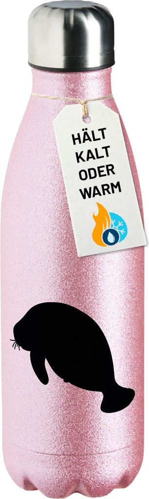 Huuraa Trinkflasche Seekuh Silhouette 500ml Pink Edelstahl Wasserflasche Trinkflasche Geschenkidee