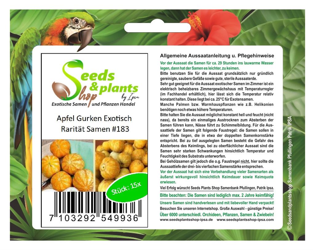 15x Apfel Gurken Exotisch Gemüse Pflanzen - Samen #183