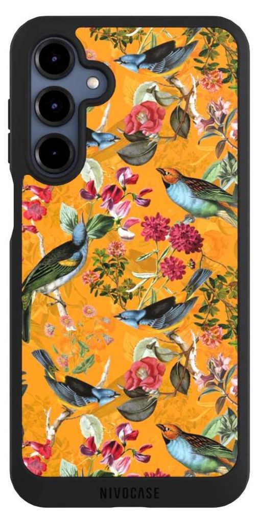 NIVOCASE Handyhülle für Samsung Galaxy A16 5G Hülle NIVOpure Case Schwarz Blumen Dschungel Vogel