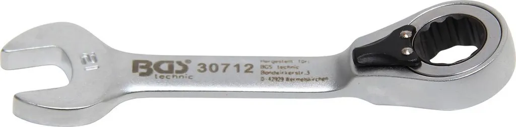 BGS Technic 30712: Chiave a Cricchetto 12mm Corta in Finitura Satinata