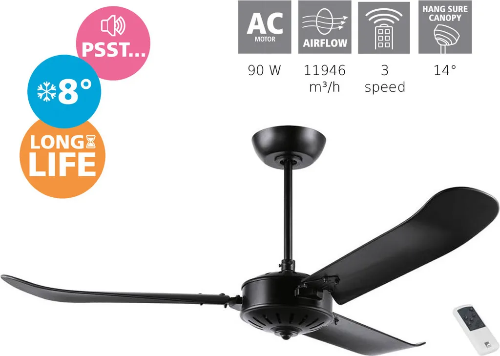 Ventilateur de Plafond EGLO Hoi An : Fraîcheur Sans Bruit Noir 252 rpm