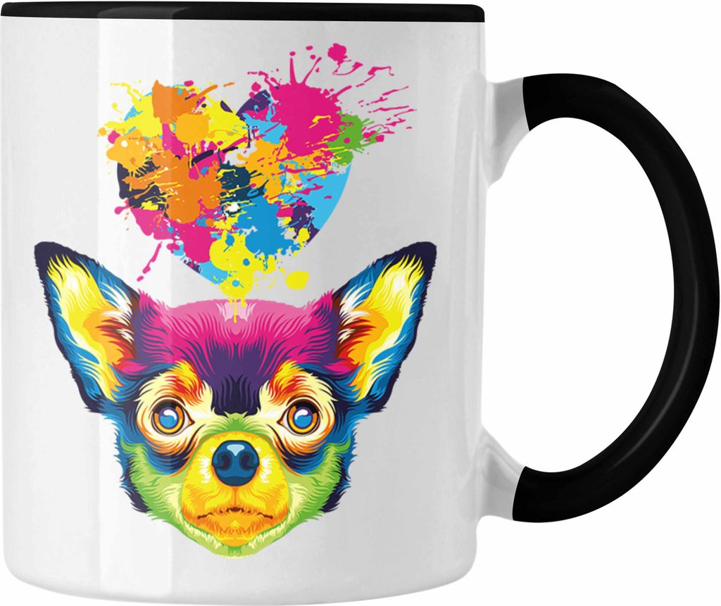 Trendation - Chihuahua Herz Farbe Besitzer Tasse Geschenk Lustiger Spruch Geschenkidee Chihuahua Liebhaber (Schwarz)