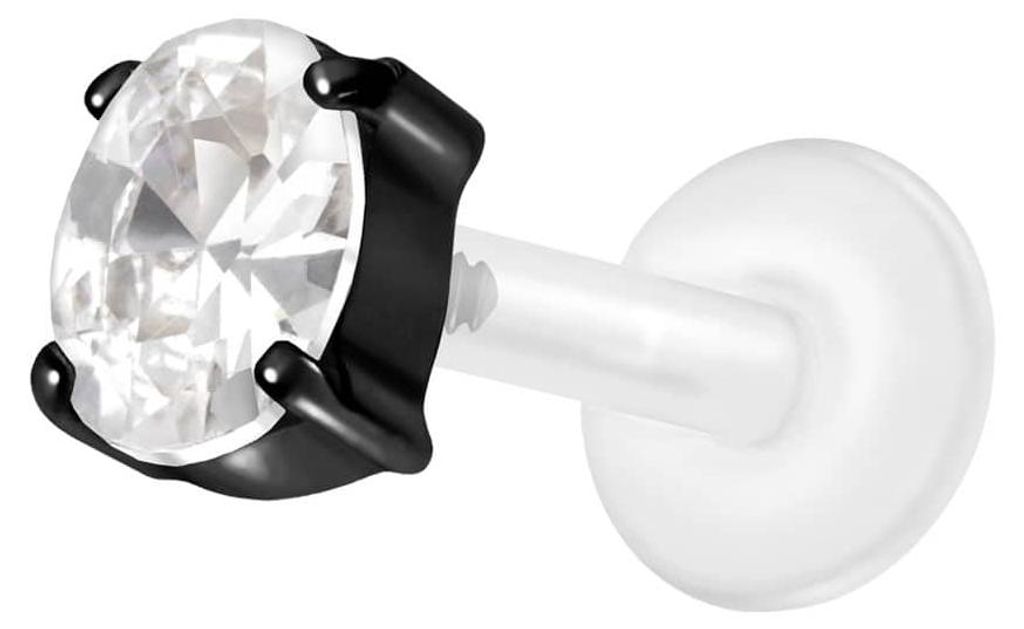 Ohrpiercing, Nasenpiercing PTFE Labret mit Innengewinde + Titan-Aufsatz EINGEFASSTES KRISTALLOVAL Schwarz Stablänge: 7mm | Stabstärke: 1,2mm