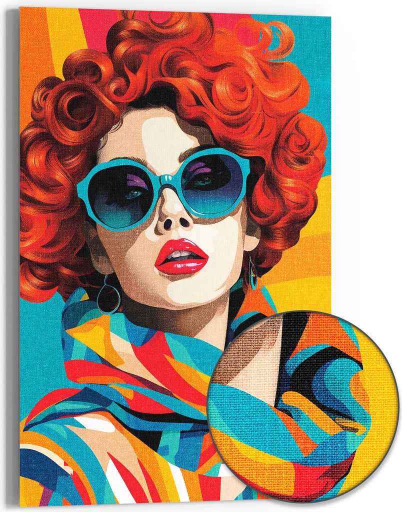 DEQOART Hybrid Leinwand Bild 60x90 cm 'Stilvolle Retrodiva' Wandbild Glas flach modern