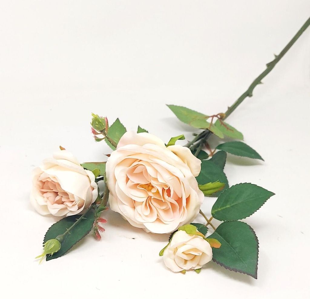 künstlicher Rosenzweig mit 3 Blüten rosa creme L. 60cm CreaFlor Home