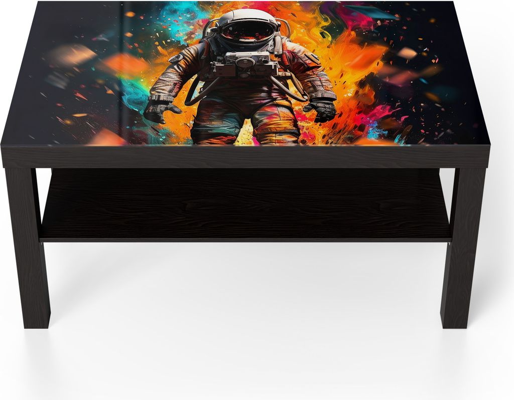 DEQORI Couchtisch 90x55 cm Schwarz 'Kosmische Reise' Glas Beistelltisch Glastisch modern