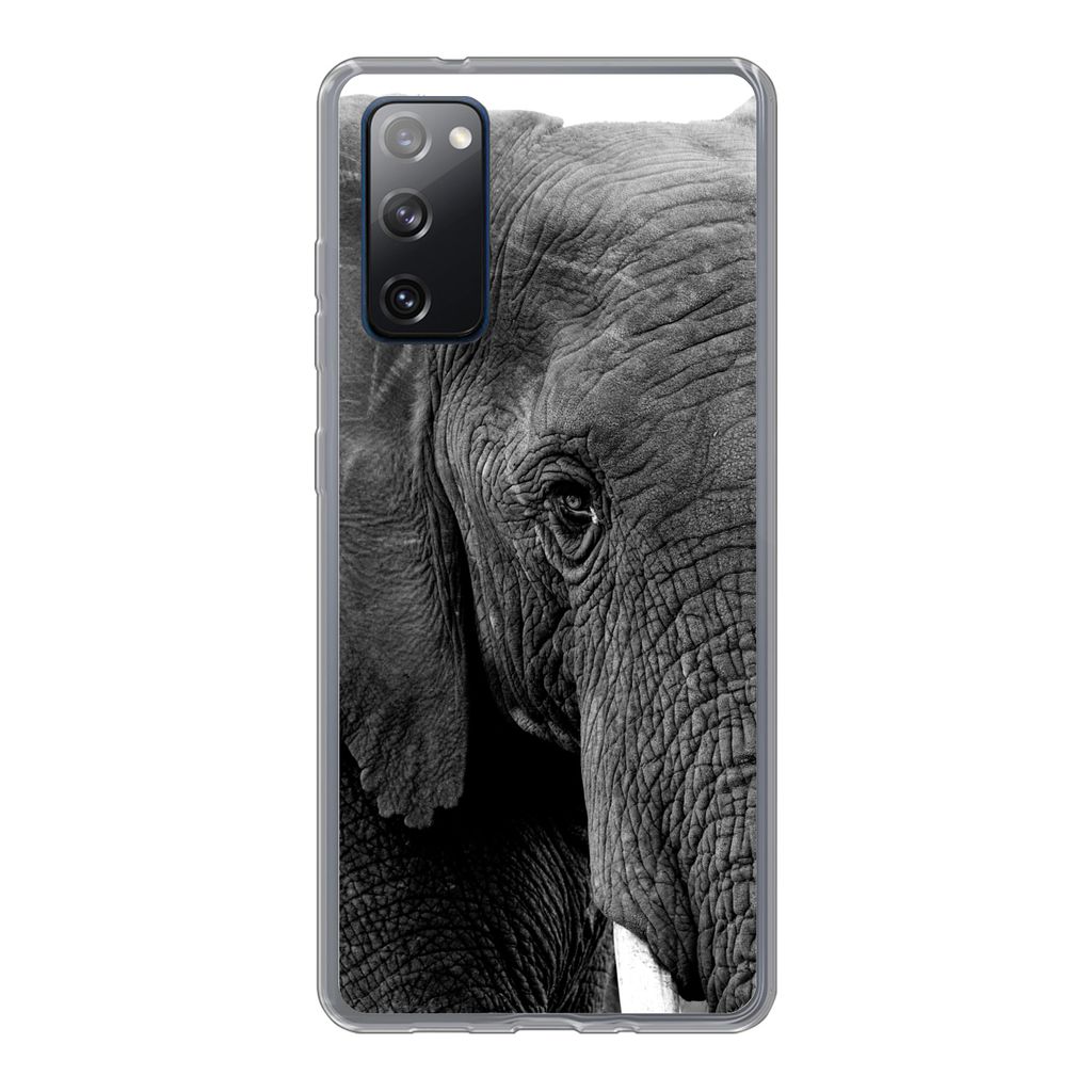 MuchoWow Handyhülle Schutzhülle Hülle für Samsung Galaxy S20 FE Elefant - Tiere - Schwarz - Weiß - Natur Silikon Softcase Handy Hülle - Abd...