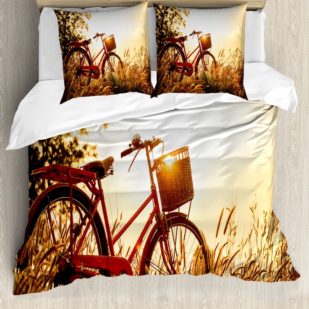 ABAKUHAUS Fahrrad Bettbezug, Fahrrad in der Sepia-Tönen Rural, Milbensicher Allergiker geeignet mit Kissenbezügen, 155 cm x 220 cm - 80 x 80 cm, ...