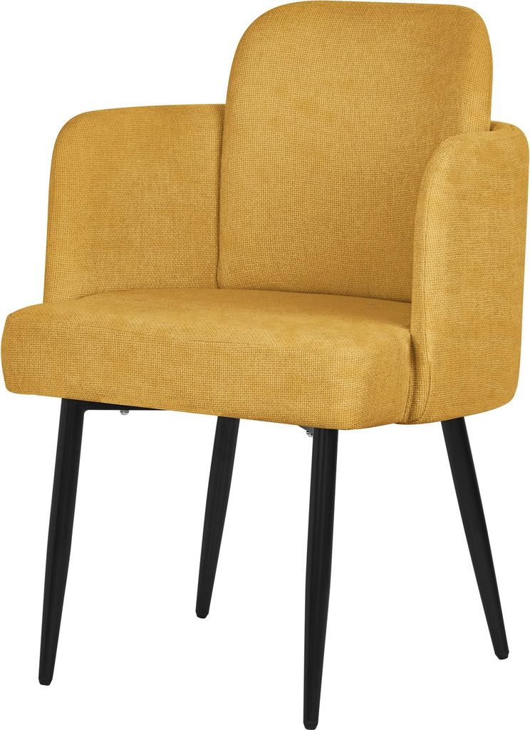 ML-Design Esszimmerstuhl Senf Stoffbezug Küchenstuhl mit Armlehne & Rattan-Optik Rückenlehne Polsterstuhl mit Metallbeinen Ergonomische Loungesessel