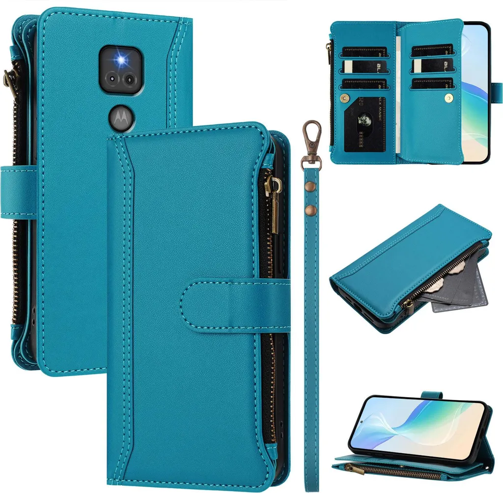 Custodia Elegante Lake Blu Moto G Play 2021 con Portafoglio e Zip