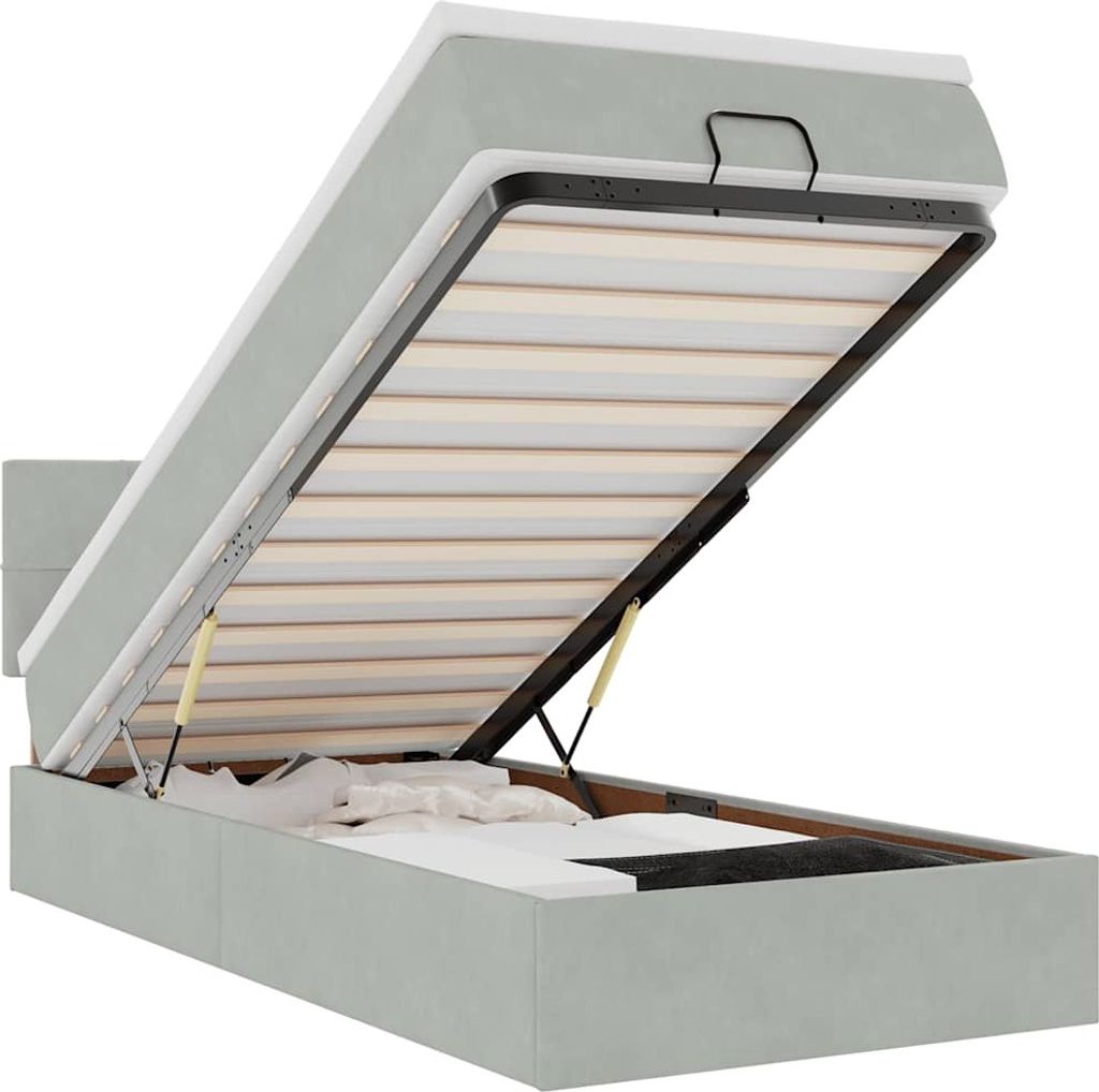 vidaXL Ottoman-Bett mit Matratze & LEDs Hellgrau 90x190 cm Samt