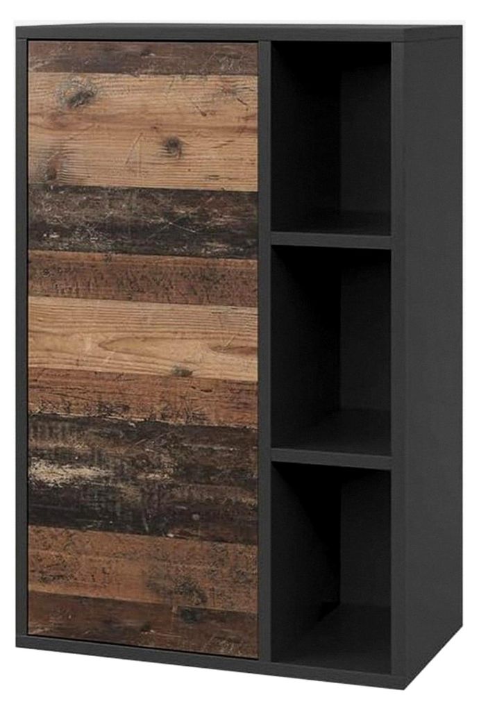Hängeschrank Berno, Schwarz/Oldstyle, 50,1 x 78,4 cm mit 3 offenen Fächern