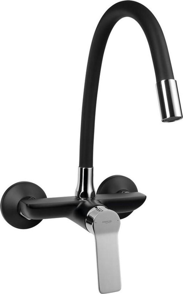 SINTRA Wandarmatur 3/4“ mit flexibler Auslauf, Schwarz matt/Chrom