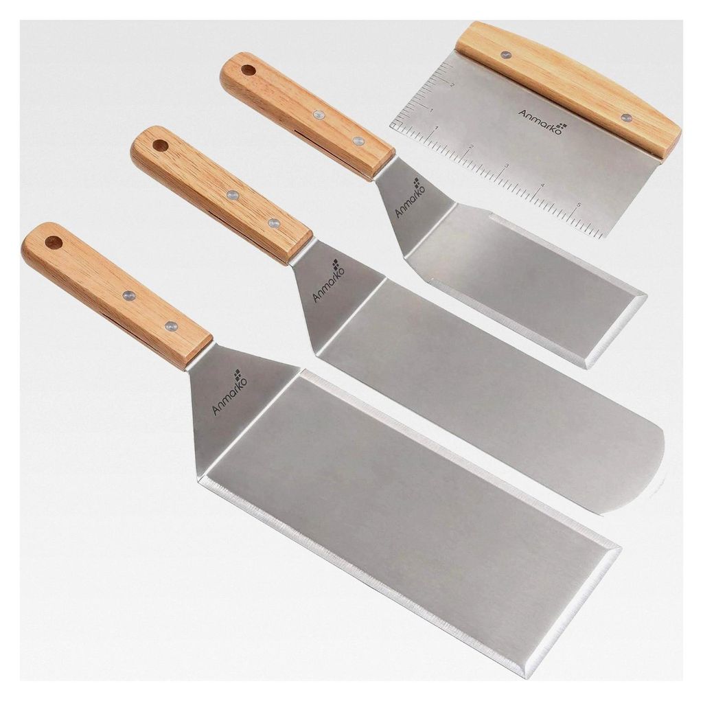 Edelstahl Pfannenwender Set - Flachspachtel für Grill und Pfannkuchen - Metall Utensil für BBQ und Gusseisen Grill