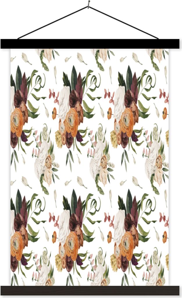 MuchoWow Textilposter Blumen - Farben - Muster 40x60 cm mit schwarzem Rahmen - Wanddekorationen