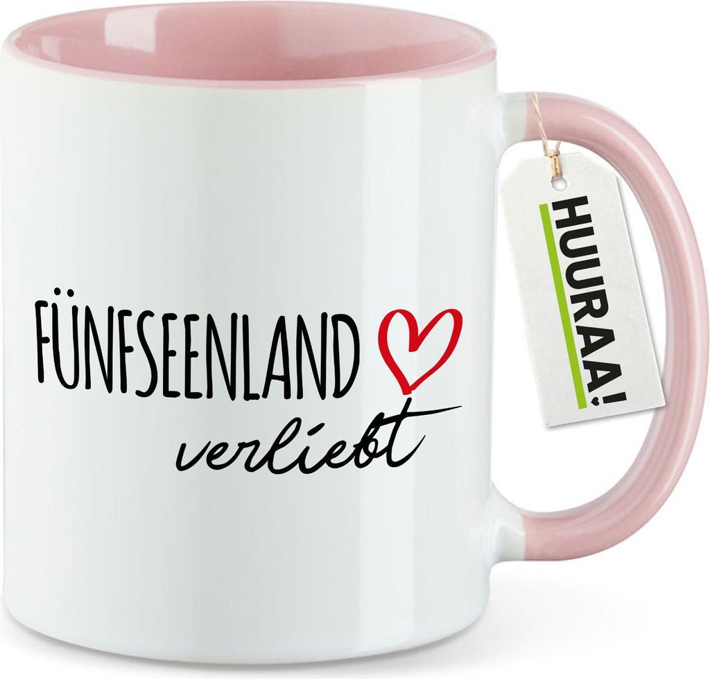 Huuraa Kaffeetasse Fünfseenland verliebt 330ml Rosa Keramik Kaffeebecher Geschenkidee