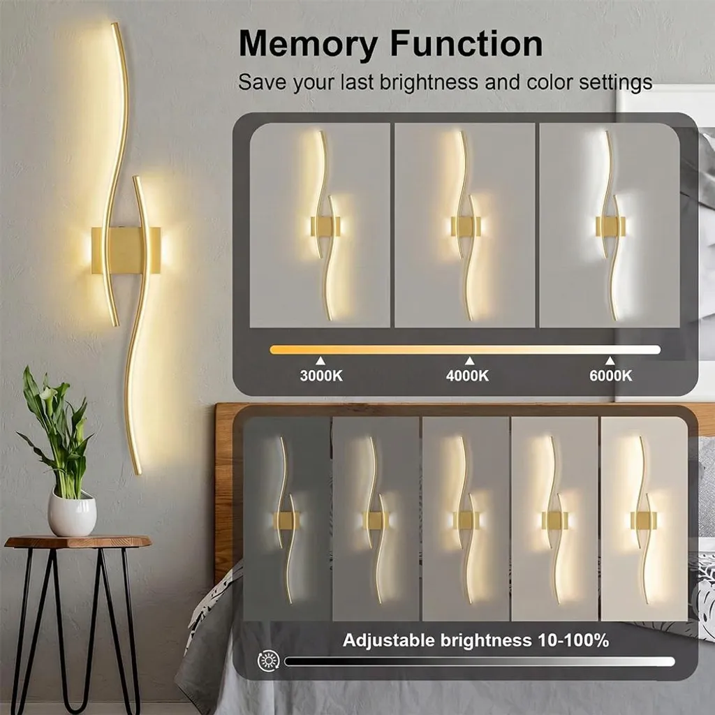 Lampe murale de luxe LED 100 cm rechargeable dorée avec télécommande