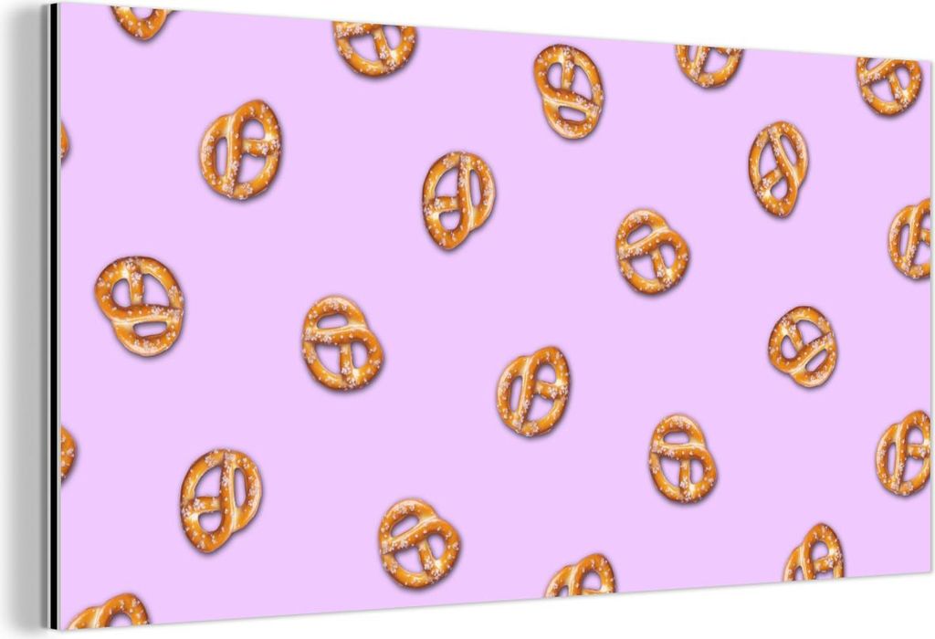 MuchoWow Wanddekoration Metall Metallbild Wandkunst 120x60 cm Brezeln - Lebensmittel - Lila MuchoWow Aluminium Gemälde - Metalbilder