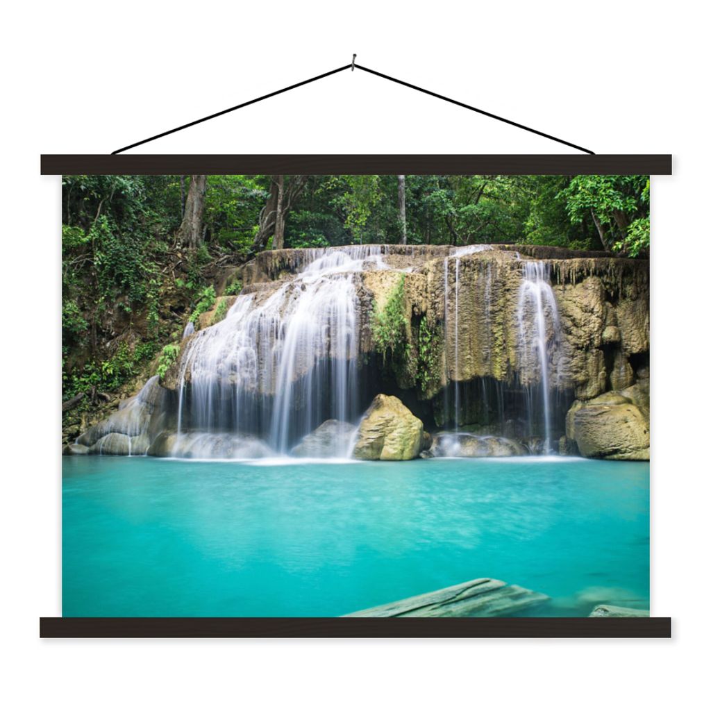MuchoWow Textilposter Wasser - Wasserfall - Bäume 150x113 cm mit schwarzem Rahmen - Wohnzimmer