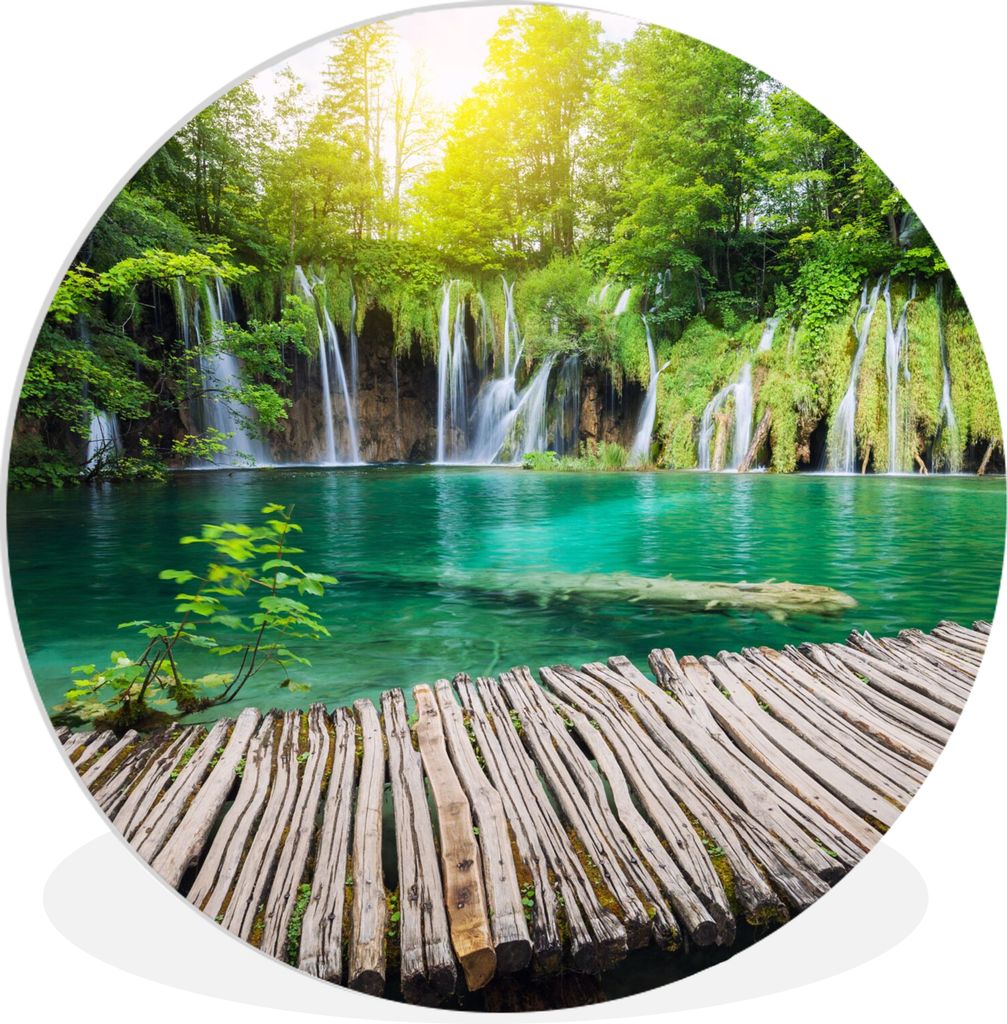 MuchoWow Rundes Wandbild - Runde Bilder Brücke - Wasserfall - Natur Ø 90 cm Kreis Wanddekoration Kunststoff - Wandkreis - Wandschmuck - Wand-Kr...