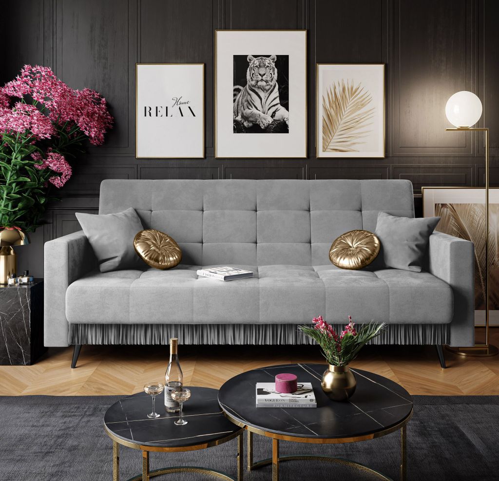 VOGUE Polstersofa mit Schlaffunktion Beine schwarz Jasmine 90
