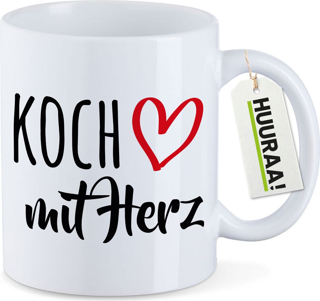 Huuraa Kaffeetasse Koch mit Herz 330ml Weiß Keramik Kaffeebecher Geschenkidee