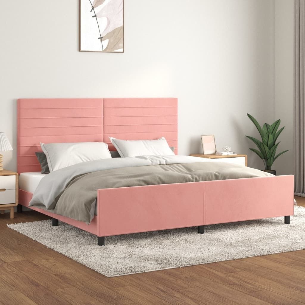 The Living Store Bettgestell mit Kopfteil Rosa 200x200 cm Samt