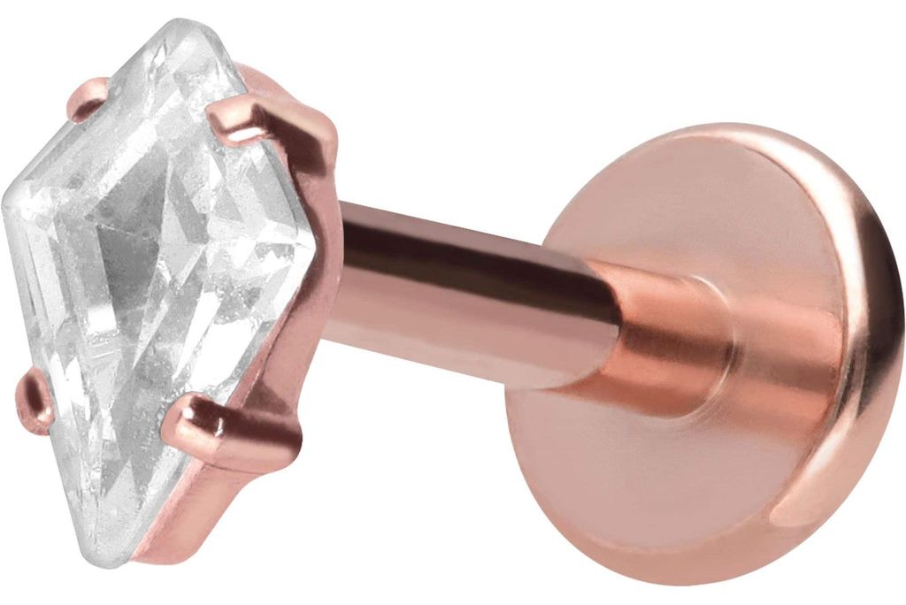 Ohrpiercing, Nasenpiercing Titan Labret mit Push Fit KRISTALLRAUTE RoséGold Stablänge: 10mm | Stabstärke: 1mm