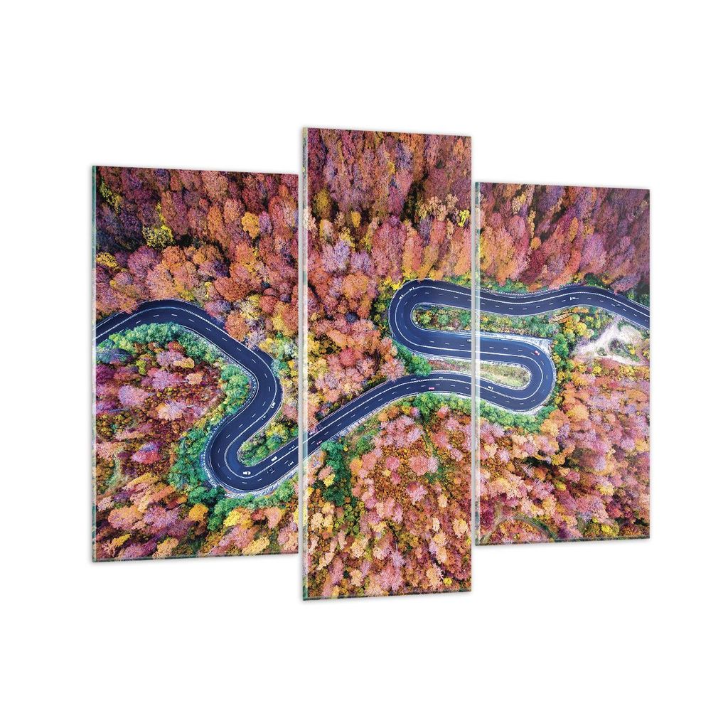 Bilder auf glas - 3 Teile - Kurvenreich Weg Wald - 130x100cm - Glasbilder - Wandbilder - Bilder - zum Aufhängen bereit - Wanddekoration aus Glas -...